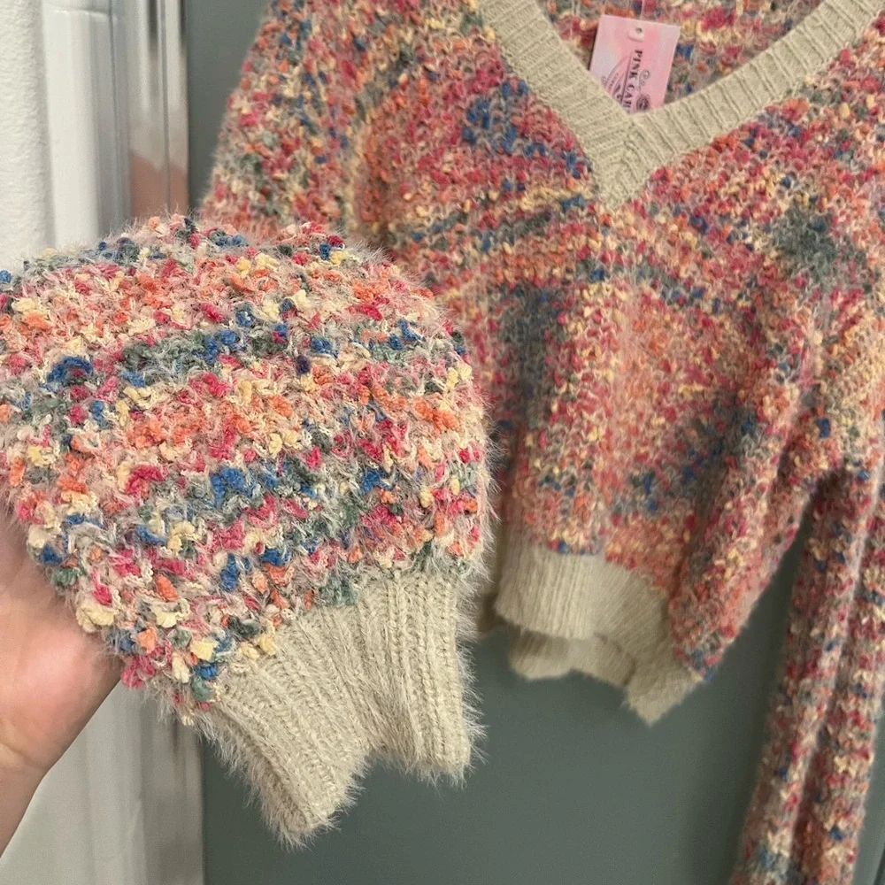 NEW confetti rainbow beige cozy sweater - Picture 8 of 8